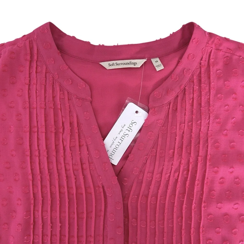 Soft Surroundings Women's 1X Pink Magenta Swiss Dot Pleat Offshore Rayon Top NWT - Picture 4 of 16